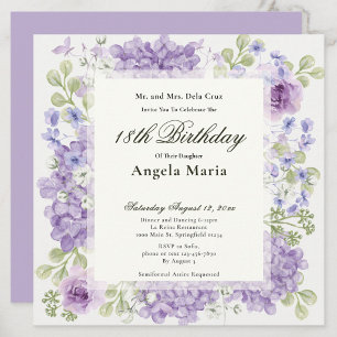 Invitation d'anniversaire 18 ans Fleurs violettes 