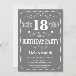 Invitation d'anniversaire 18 ans gris et blanc