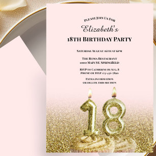 Invitation d'anniversaire 18 ans rose et or pour e