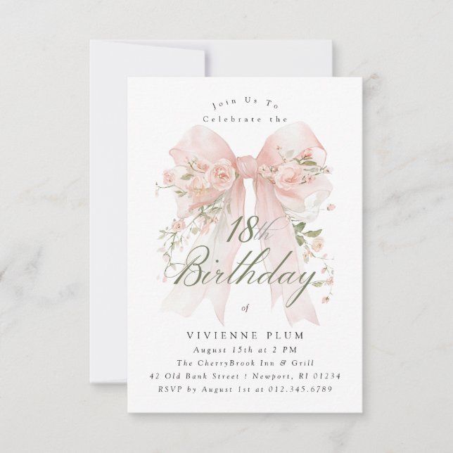 Invitation d'anniversaire 18 ans Rose Florale Ruba (Devant)