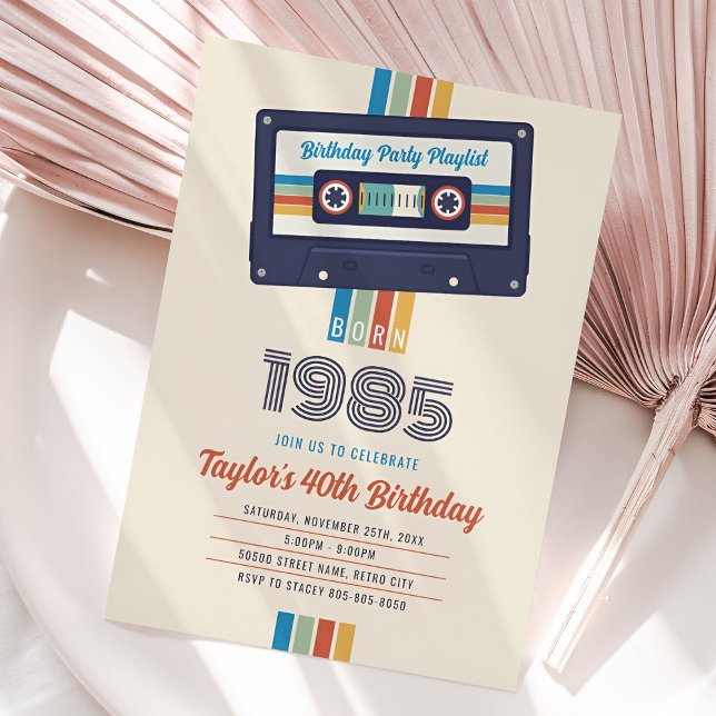 Invitation d'anniversaire 1985, Retro 40e (Born in 1985 Vintage Birthday Invitation)