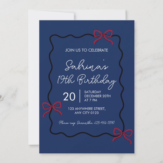 Invitation d'anniversaire 19 ans Coquette Moderne  (Devant)