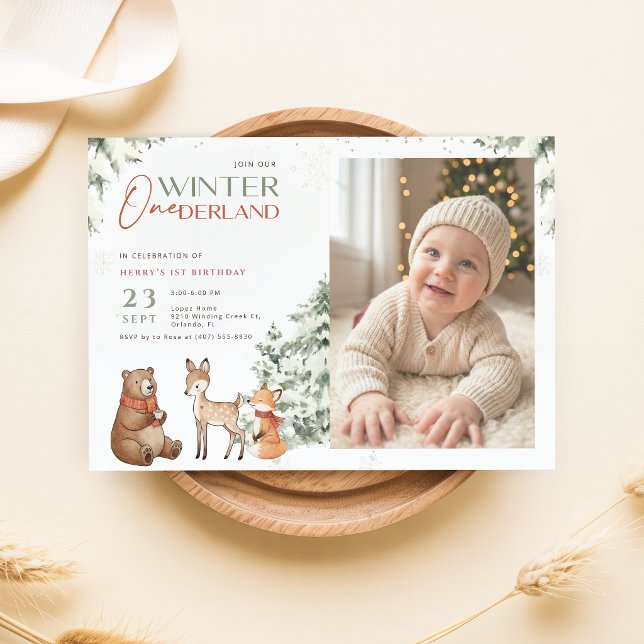 Invitation d'anniversaire 1 an Animal Winter Onede (Créateur téléchargé)