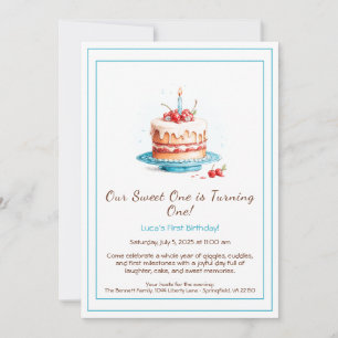 Invitation d'anniversaire 1 an aquarelle avec boug