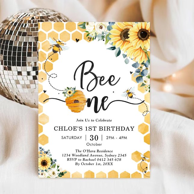 Invitation d'anniversaire 1 an Bee One Honey Bee (Créateur téléchargé)