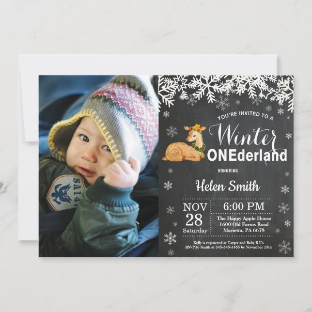 Invitation d'anniversaire 1 an de cerf Onederland  (Devant)