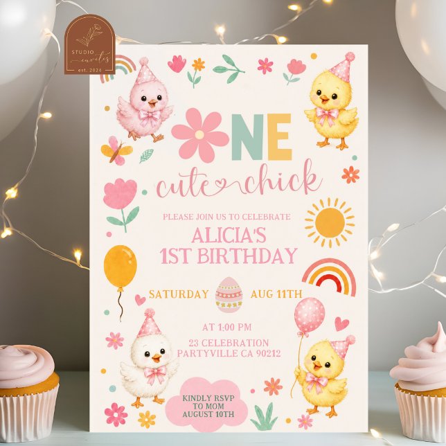 Invitation d'anniversaire 1 an de la petite fille  (Créateur téléchargé)