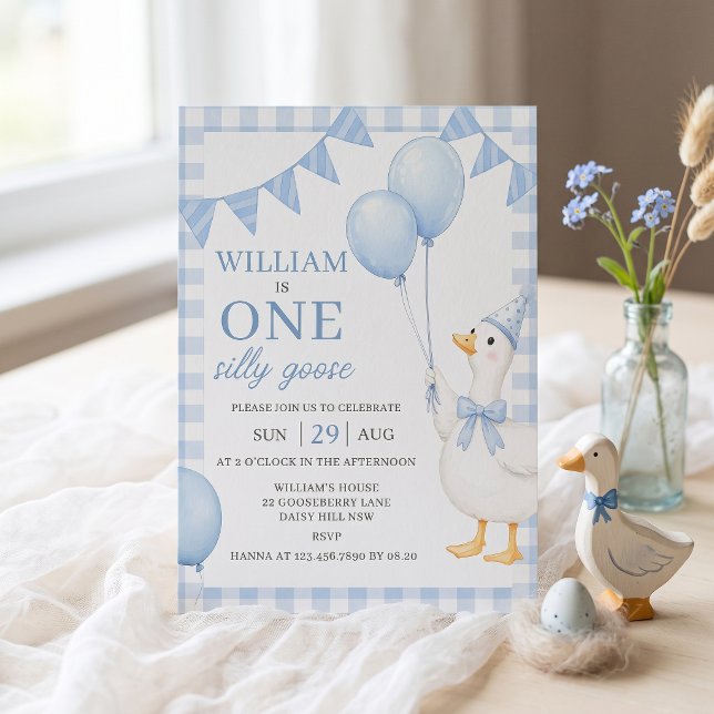 Invitation d'anniversaire 1 an de One Silly Goose  (Créateur téléchargé)