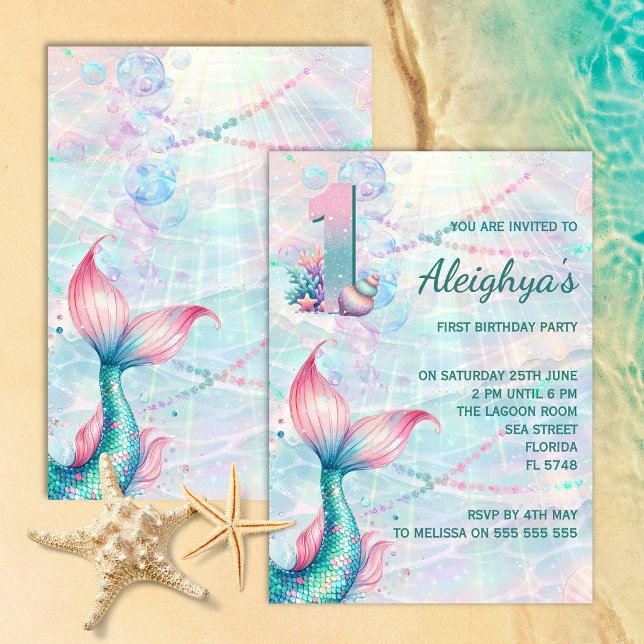 Invitation d'anniversaire 1 an de Sirène Magique (Créateur téléchargé)