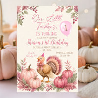 Invitation d'anniversaire 1 an Dinde Rose
