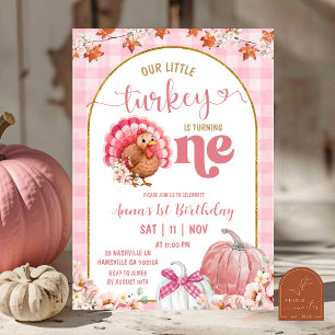 Invitation d'anniversaire 1 an fille dinde