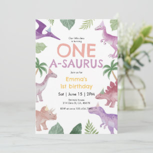 Invitation d'anniversaire 1 an Fille One A Saurus 