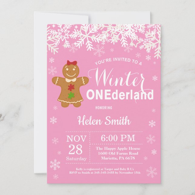 Invitation d'anniversaire 1 an Fille Onederland d' (Devant)