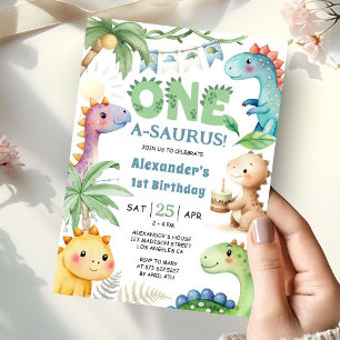 Invitation d'anniversaire 1 an garçon A-Saurus din