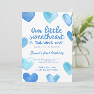 Invitation d'anniversaire 1 an garçon Cœur Bleu Ch