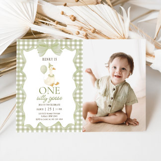 Invitation d'anniversaire 1 an Gingham One Silly G