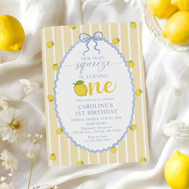 Invitation d'anniversaire 1 an Lemon Our Main Sque (Créateur téléchargé)