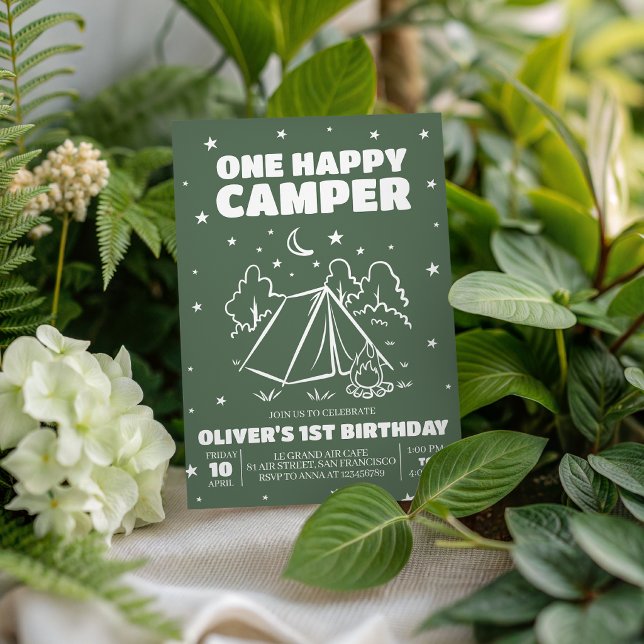Invitation d'anniversaire 1 an "One Happy Camper" (Créateur téléchargé)