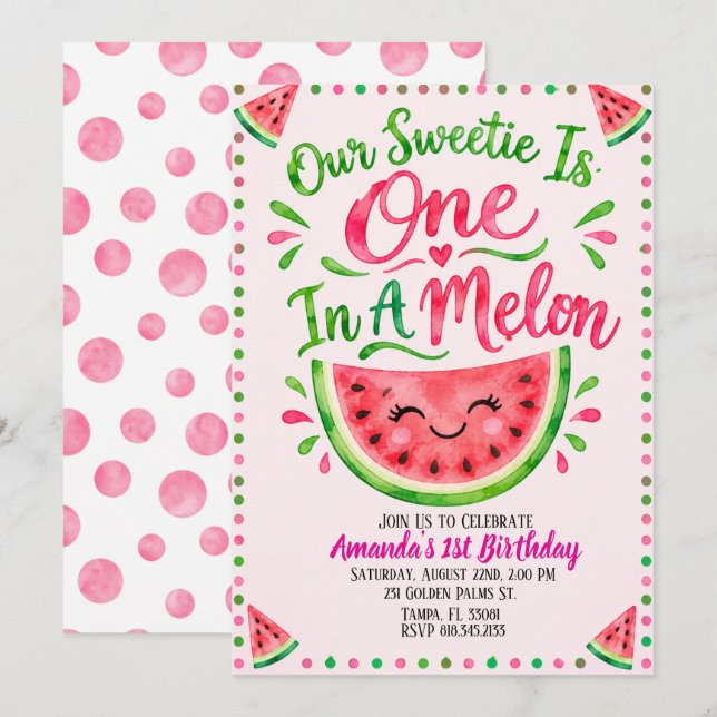Invitation d'anniversaire 1 an One In A Melon  (Devant / Derrière)
