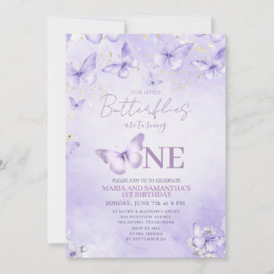 Invitation d'anniversaire 1 an Papillon Lavande