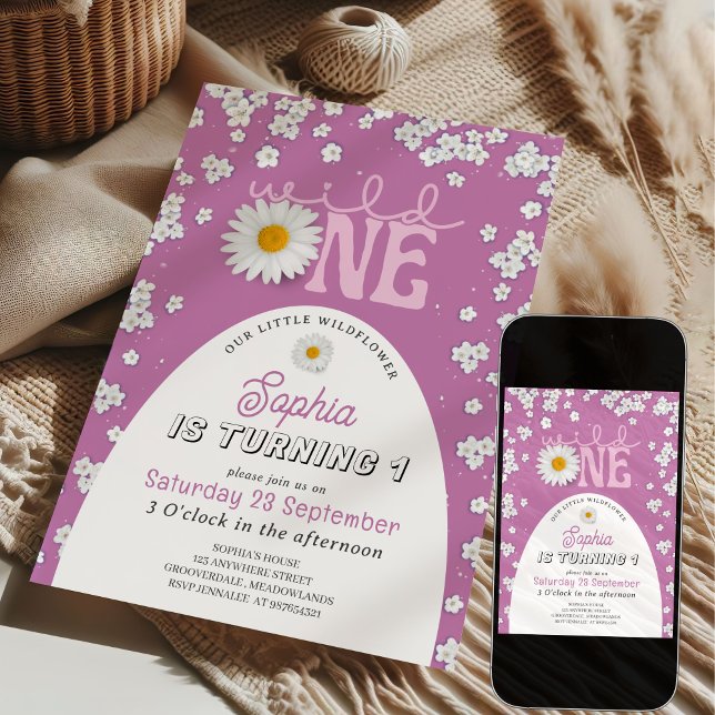 Invitation d'anniversaire 1 an Purple Wild One Dai (Créateur téléchargé)