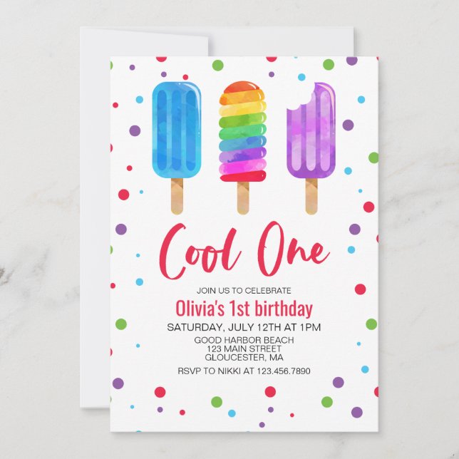 Invitation d'anniversaire 1 an Rainbow Ice Pops Co (Devant)