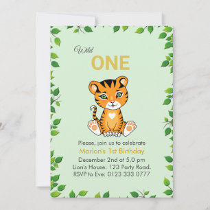 Invitation d'anniversaire 1 an Tigre Mignon Sauvag