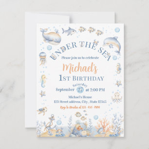 Invitation d'anniversaire 1 an Under the Sea Boy B