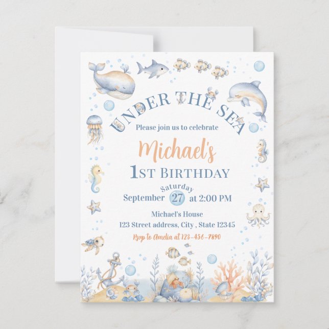 Invitation d'anniversaire 1 an Under the Sea Boy B (Devant)