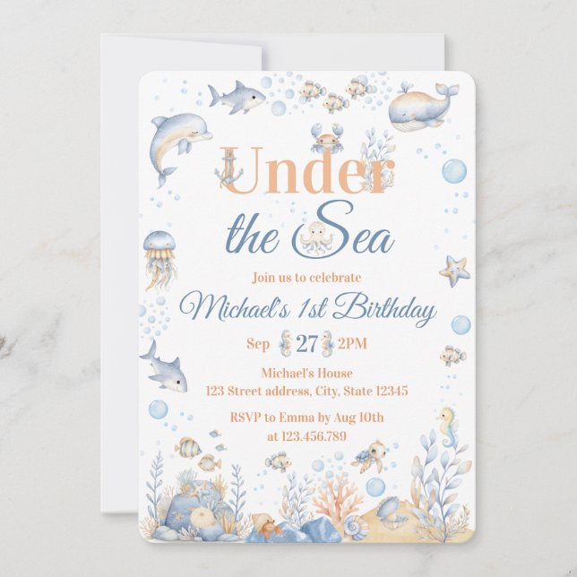 Invitation d'anniversaire 1 an Under the Sea Boy B (Devant)