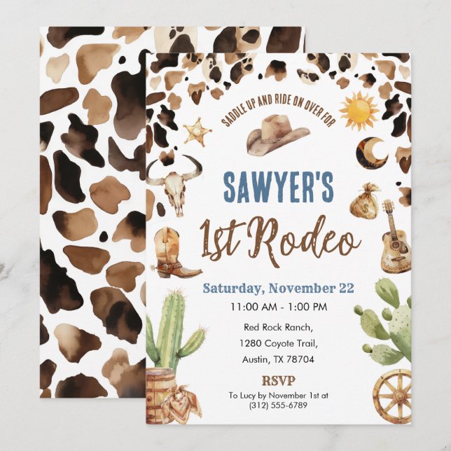 Invitation d'anniversaire « 1er Rodéo » Cowboy de  (Devant / Derrière)