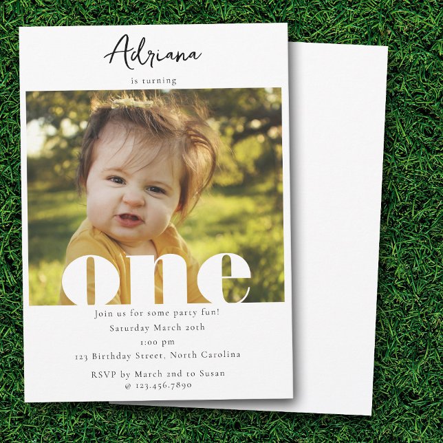 Invitation d'anniversaire 1er Un script photo (First Birthday Invitation 1st One Photo Script)
