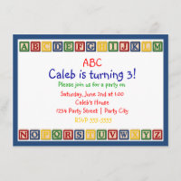 Invitation d'anniversaire 1ère ABC Blocs Alphabet