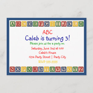 Invitation d'anniversaire 1ère ABC Blocs Alphabet