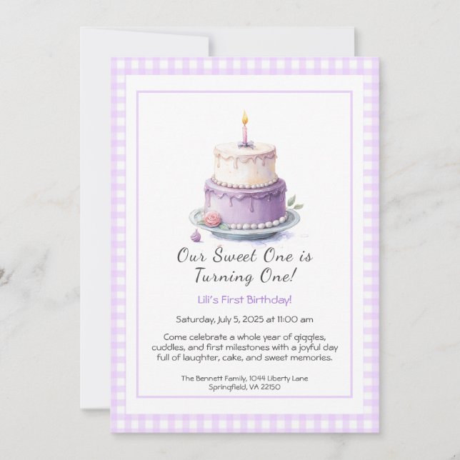 Invitation d'anniversaire 1ère année aquarelle ave (Devant)