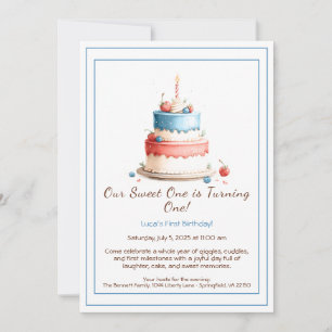 Invitation d'anniversaire 1ère année aquarelle ave