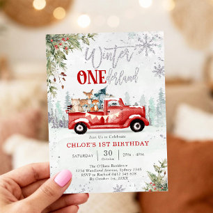 Invitation d'anniversaire 1ère année camion rouge