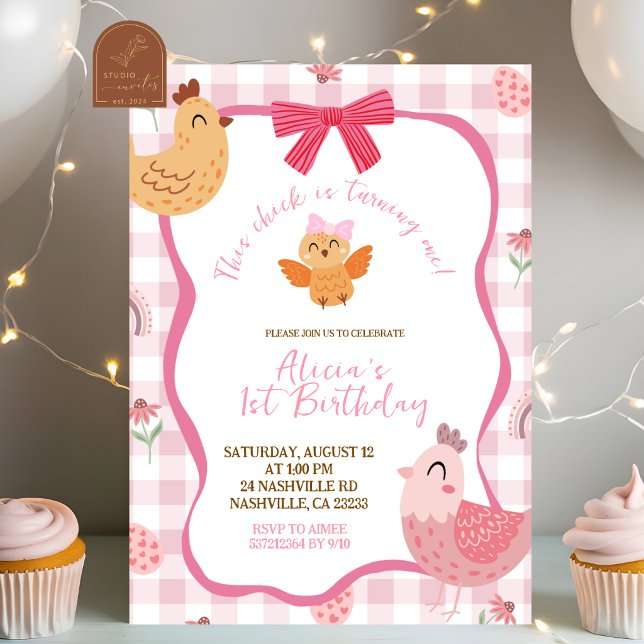 Invitation d'anniversaire 1ère année Chick à carre (Créateur téléchargé)