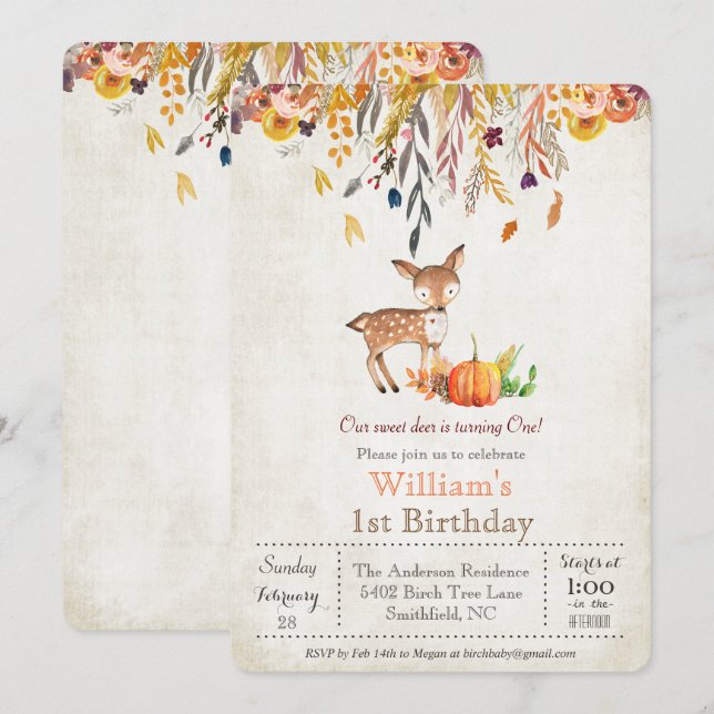 Invitation d'anniversaire 1ère année Citrouille d' (Devant / Derrière)
