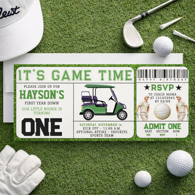 Invitation d'anniversaire 1ère année de golf à l'a (Year Down Golf Ticket 1st Birthday Invitation)