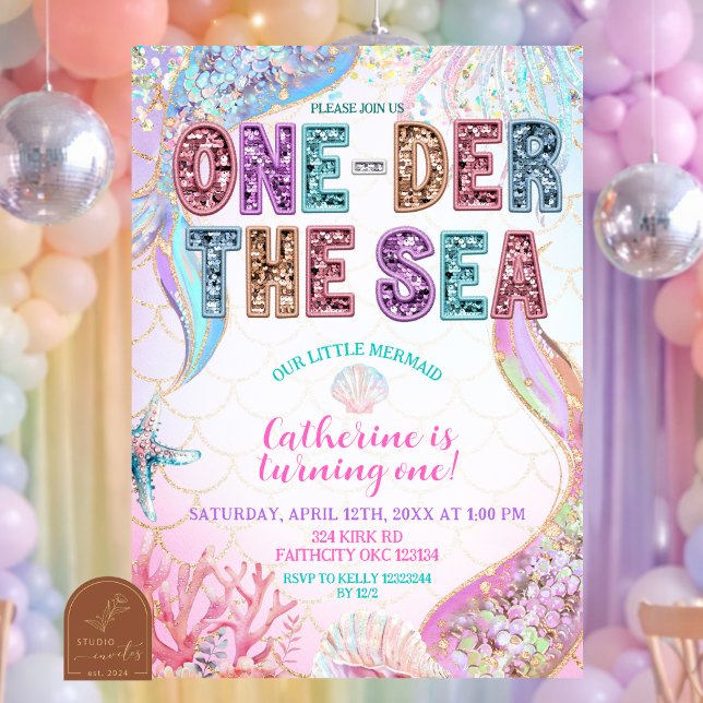 Invitation d'anniversaire 1ère année de sirène sou (Créateur téléchargé)