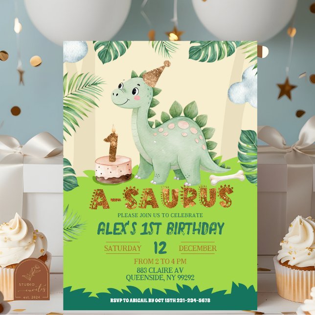 Invitation d'anniversaire 1ère année Dinosaur Garç (Créateur téléchargé)