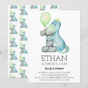 Invitation d'anniversaire 1ère année dinosaure aqu