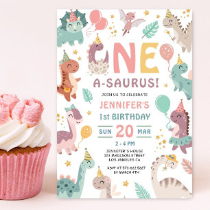 Invitation d'anniversaire 1ère année Fille aux din