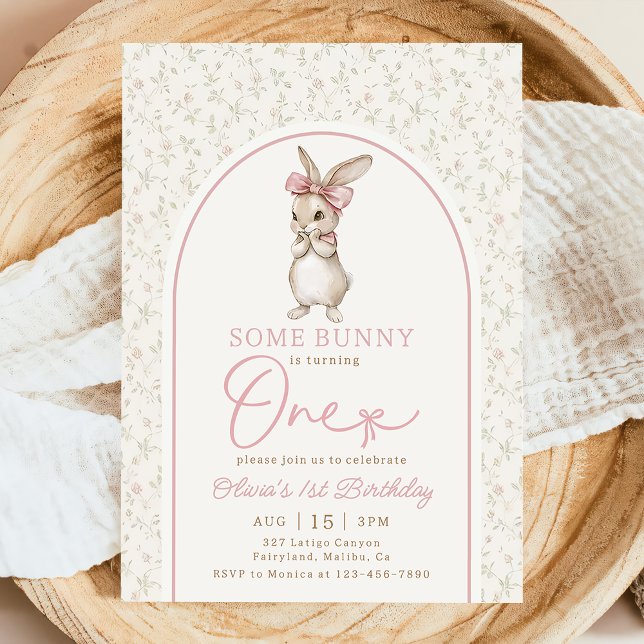 Invitation d'anniversaire 1ère année Fille Lapin C (Créateur téléchargé)
