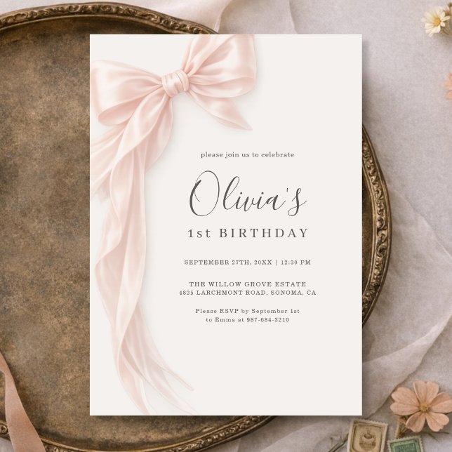 Invitation d'anniversaire 1ère année fille Ruban à (Créateur téléchargé)