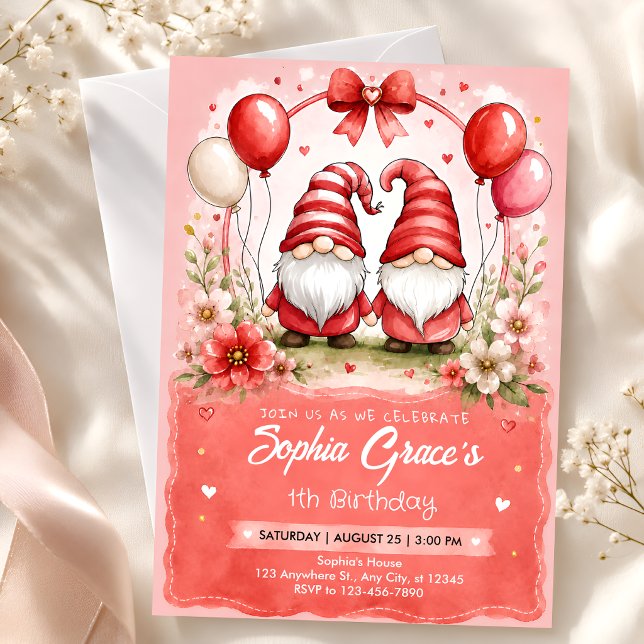 Invitation d'anniversaire 1ère année Gnome Rouge (Créateur téléchargé)