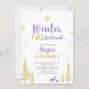 Invitation d'anniversaire 1ère année Gold & Purple