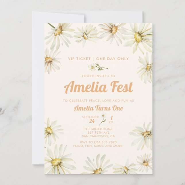 Invitation d'anniversaire 1ère année pour fille |  (Devant)