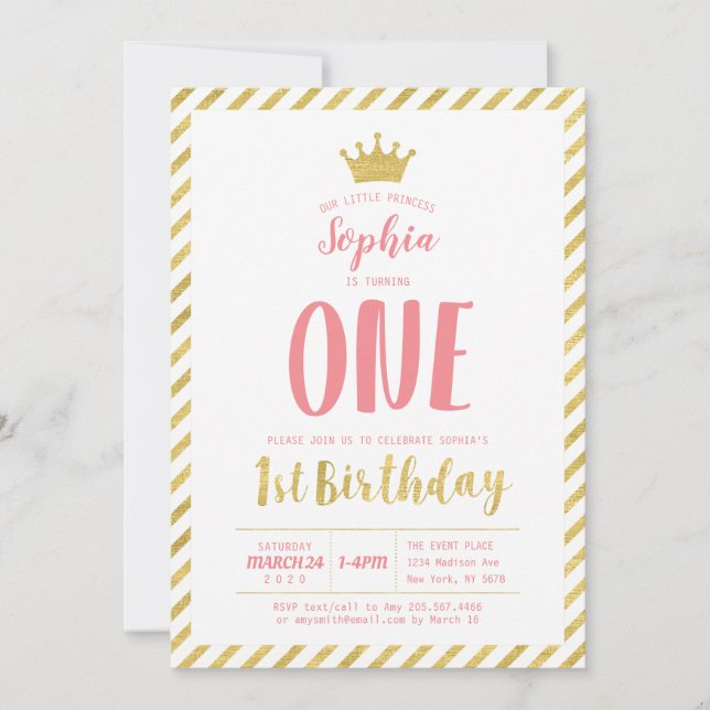 Invitation d'anniversaire 1ère année, Princesse en (Devant)